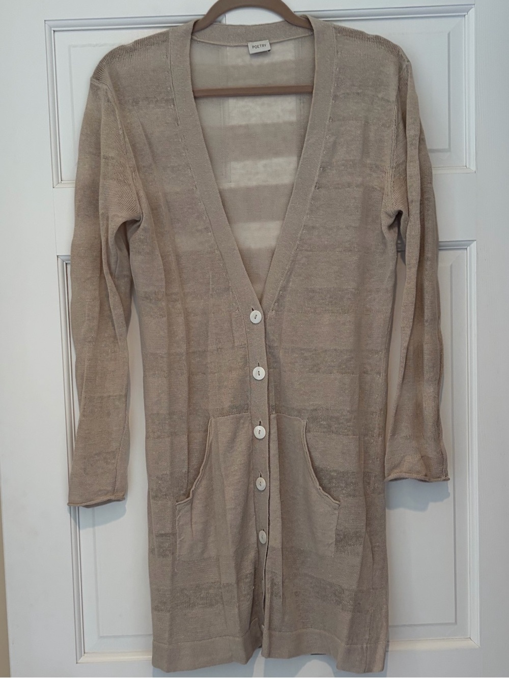 Poetry Long Beige Button-Front Knit Cardigan